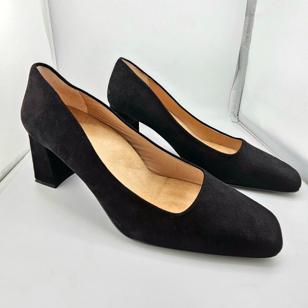 INEZ Clara Kid Suede Block Heel Pumps | Black | Size 10.5 | Re-soled - Picture 6 of 14